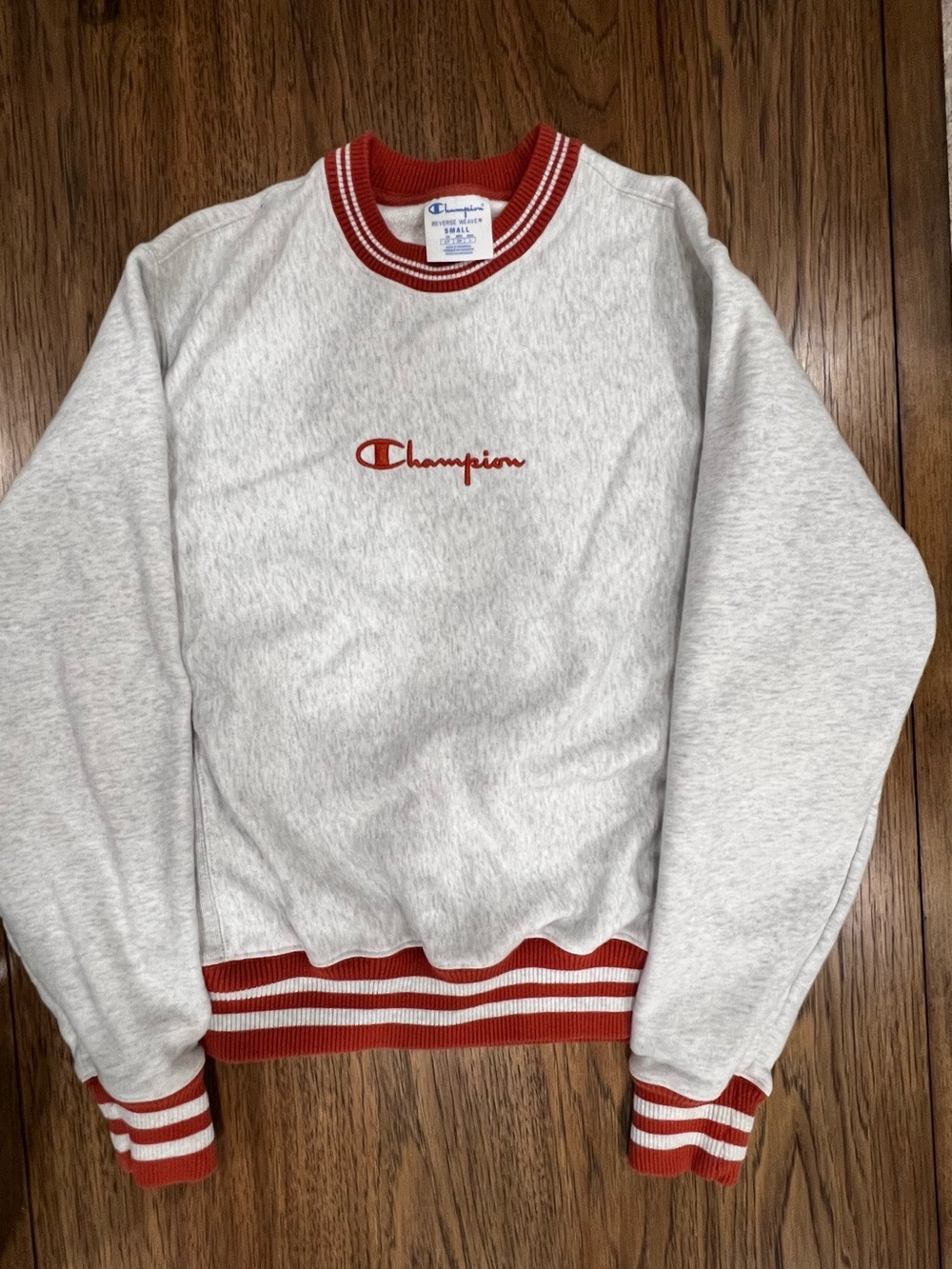Champion Gray Crewneck Sweatshirt with Rust Colored Trim